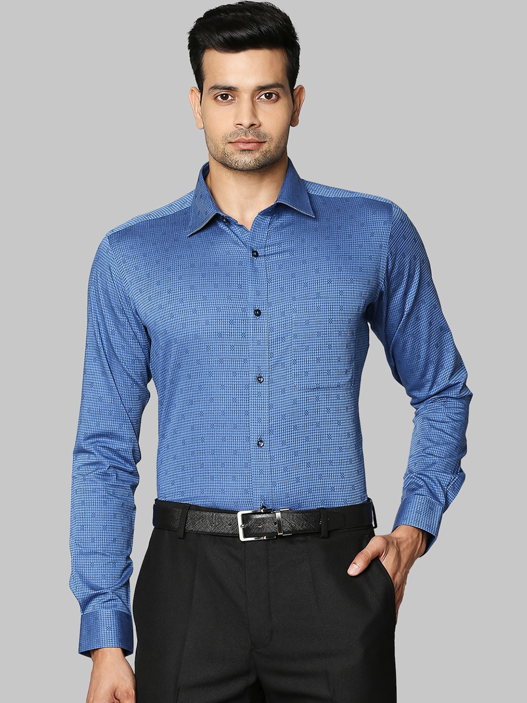 

Raymond Men Blue Slim Fit Opaque Printed Formal Shirt