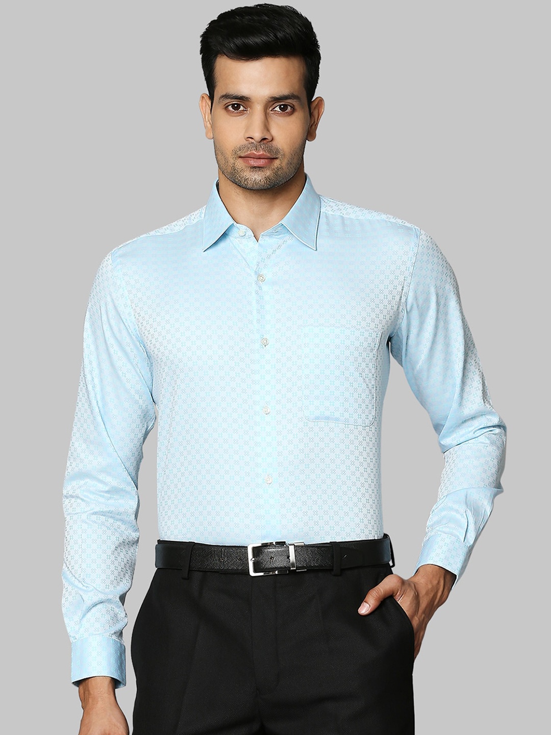 

Raymond Men Blue Opaque Printed Cotton Formal Shirt