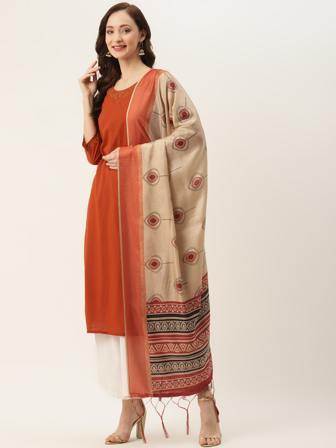 

VAABA Beige & Multicoloured Ethnic Motifs Printed Dupatta