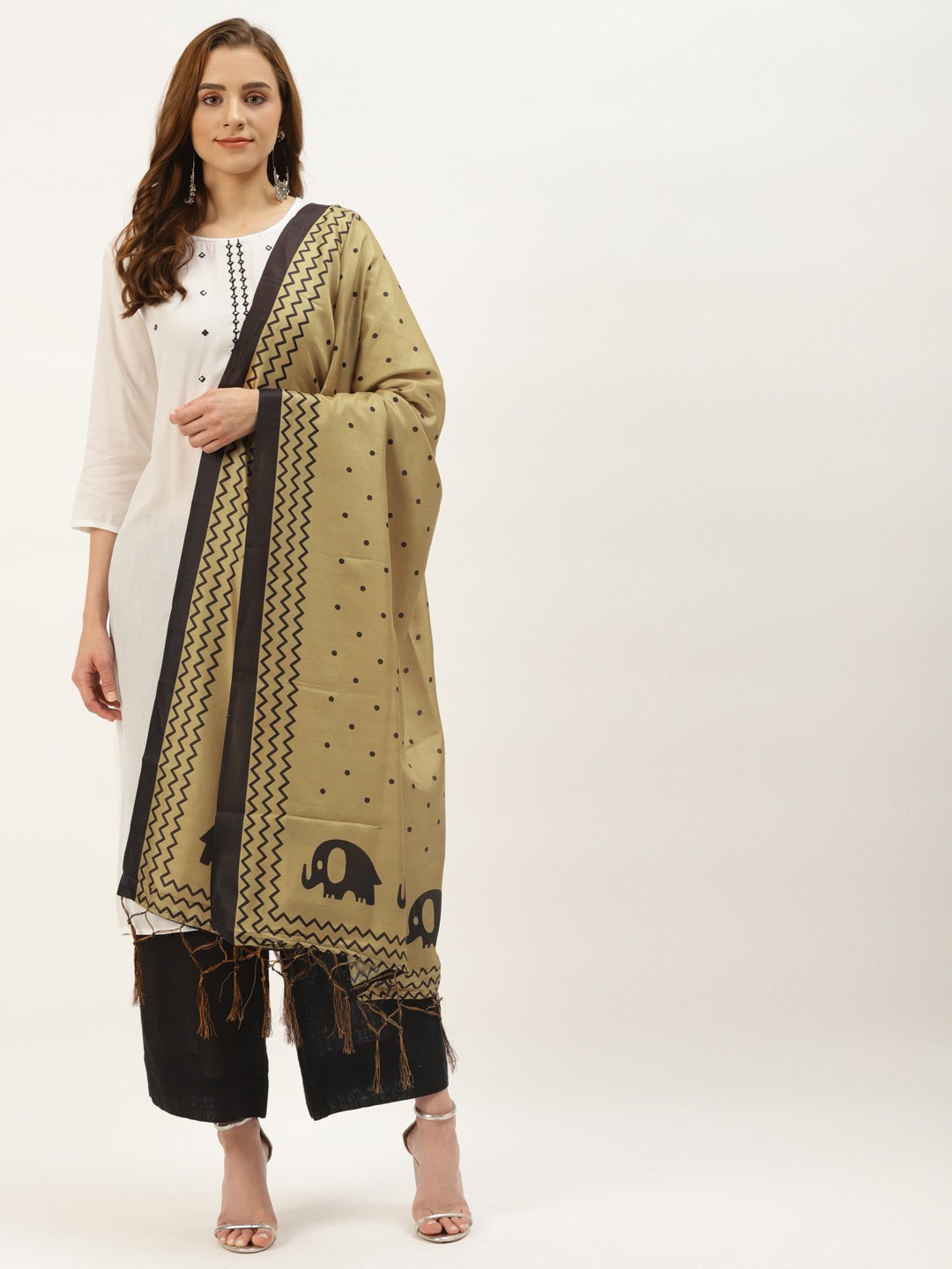 

VAABA Beige Printed Dupatta