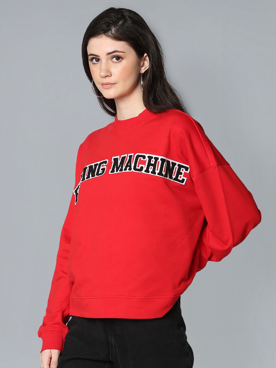 

Flying Machine Women Red & Black Brand Logo Print Sweatshirt
