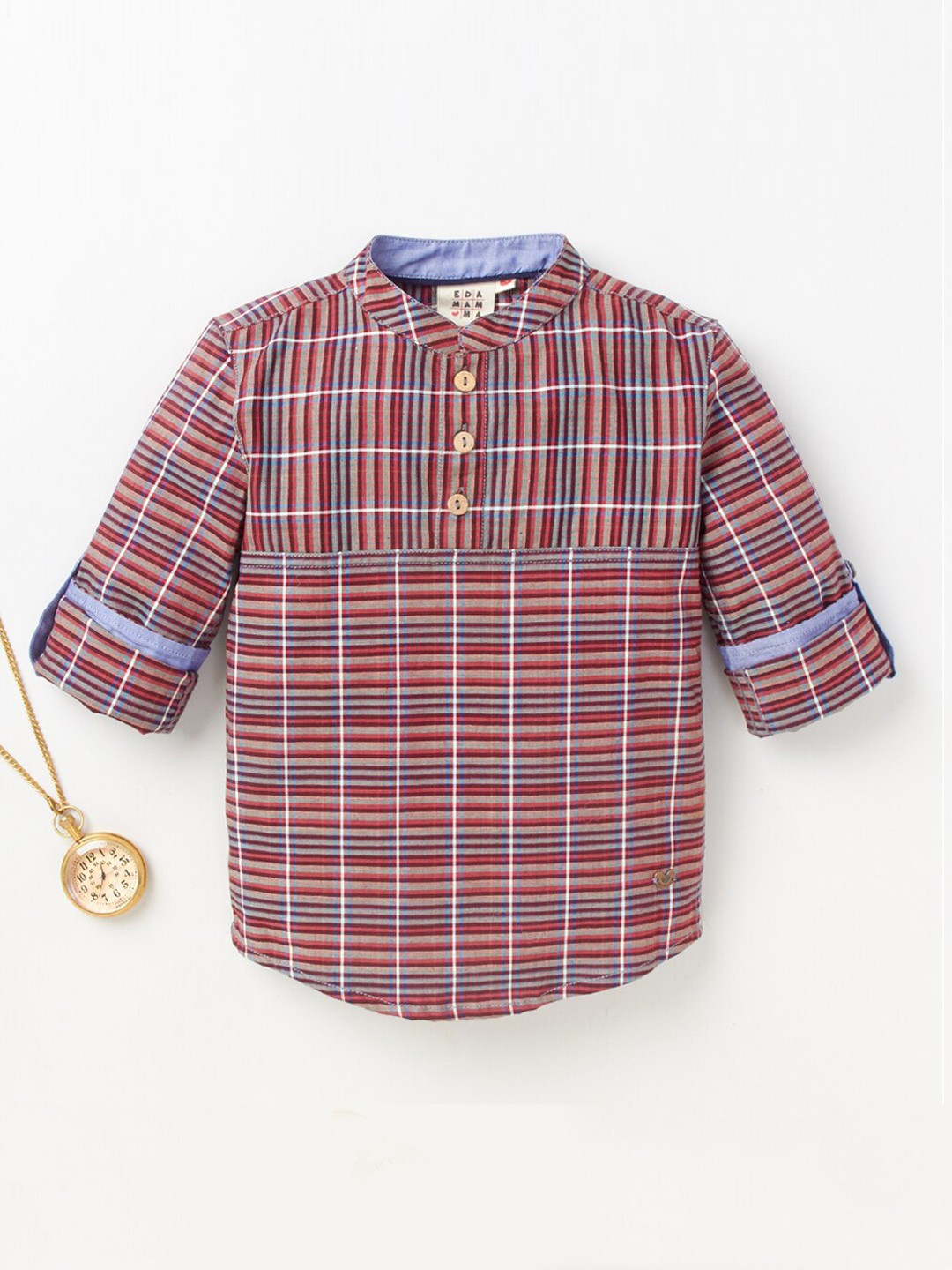

Ed-a-Mamma Boys Maroon Premium Tartan Checks Opaque Checked Casual Shirt