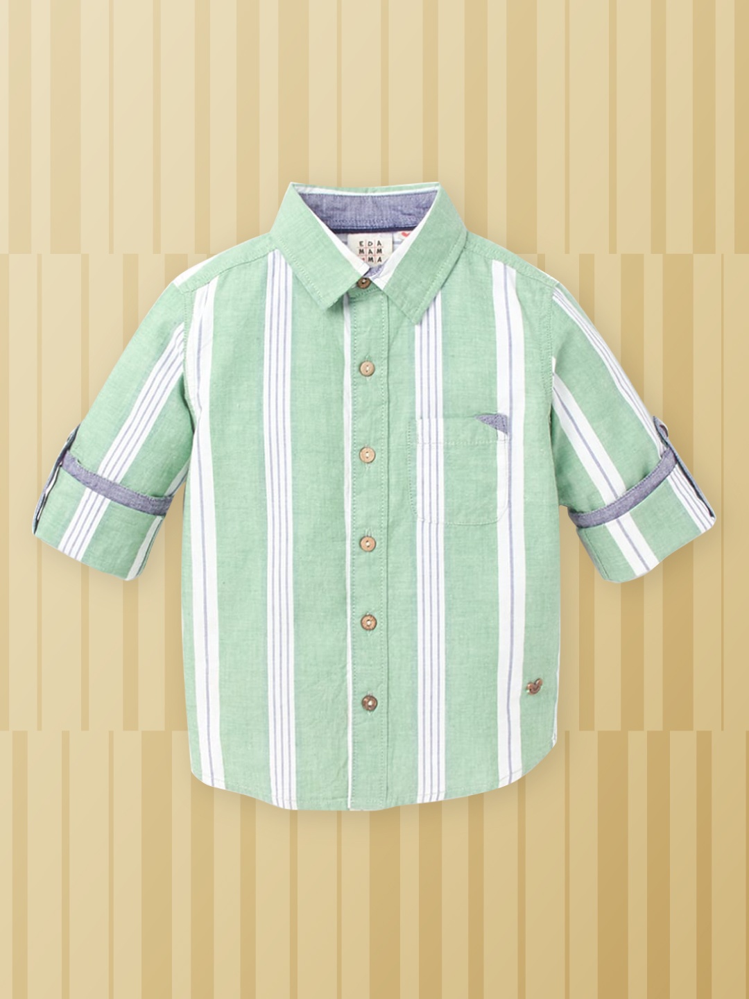 

Ed-a-Mamma Boys Green Premium Opaque Striped Casual Shirt