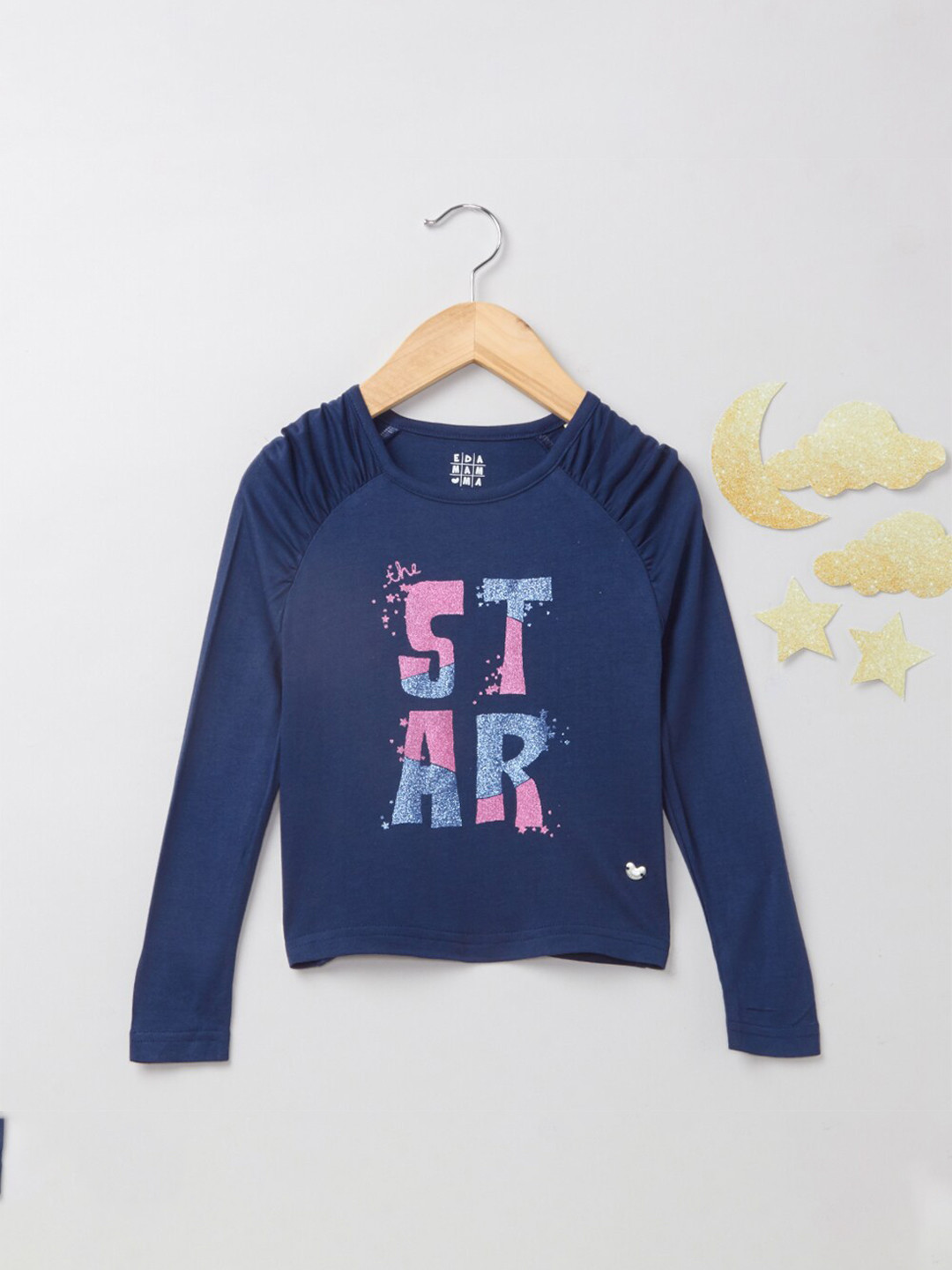 

Ed-a-Mamma Girls Blue Typography Printed T-shirt