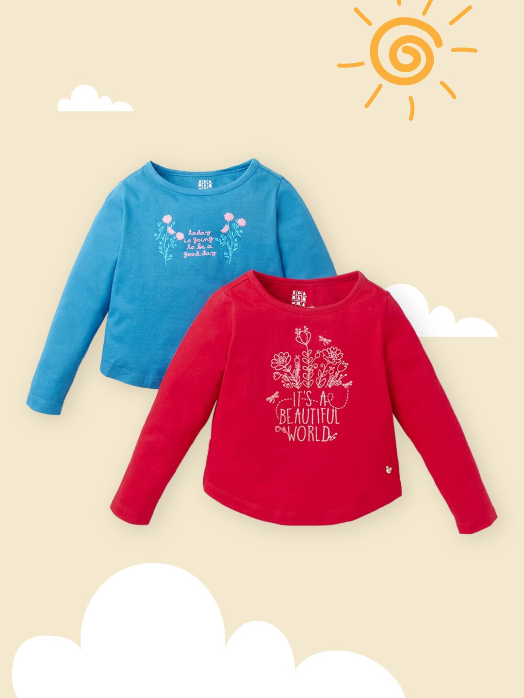 

Ed-a-Mamma Girls Red & Blue Pack of 2 Typography Printed T-shirt