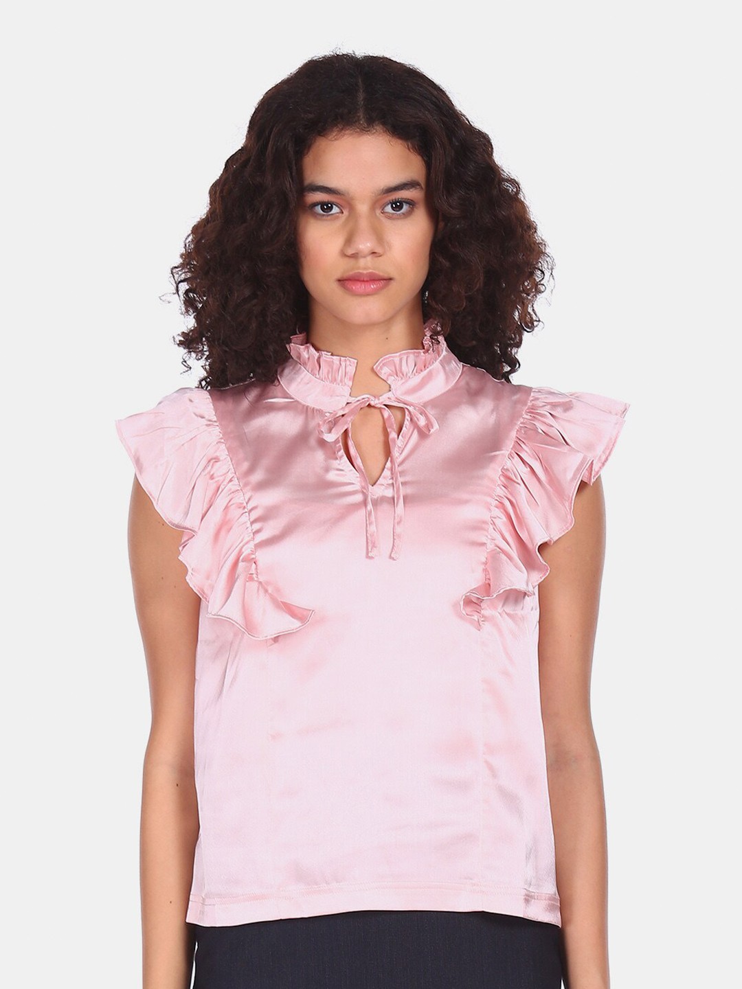 

Flying Machine Pink Tie-Up Neck Regular Top