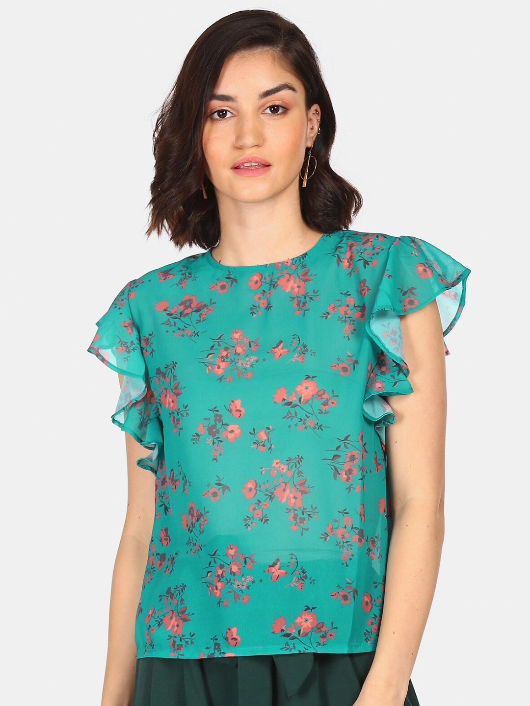 

Flying Machine Green Floral Regular Top