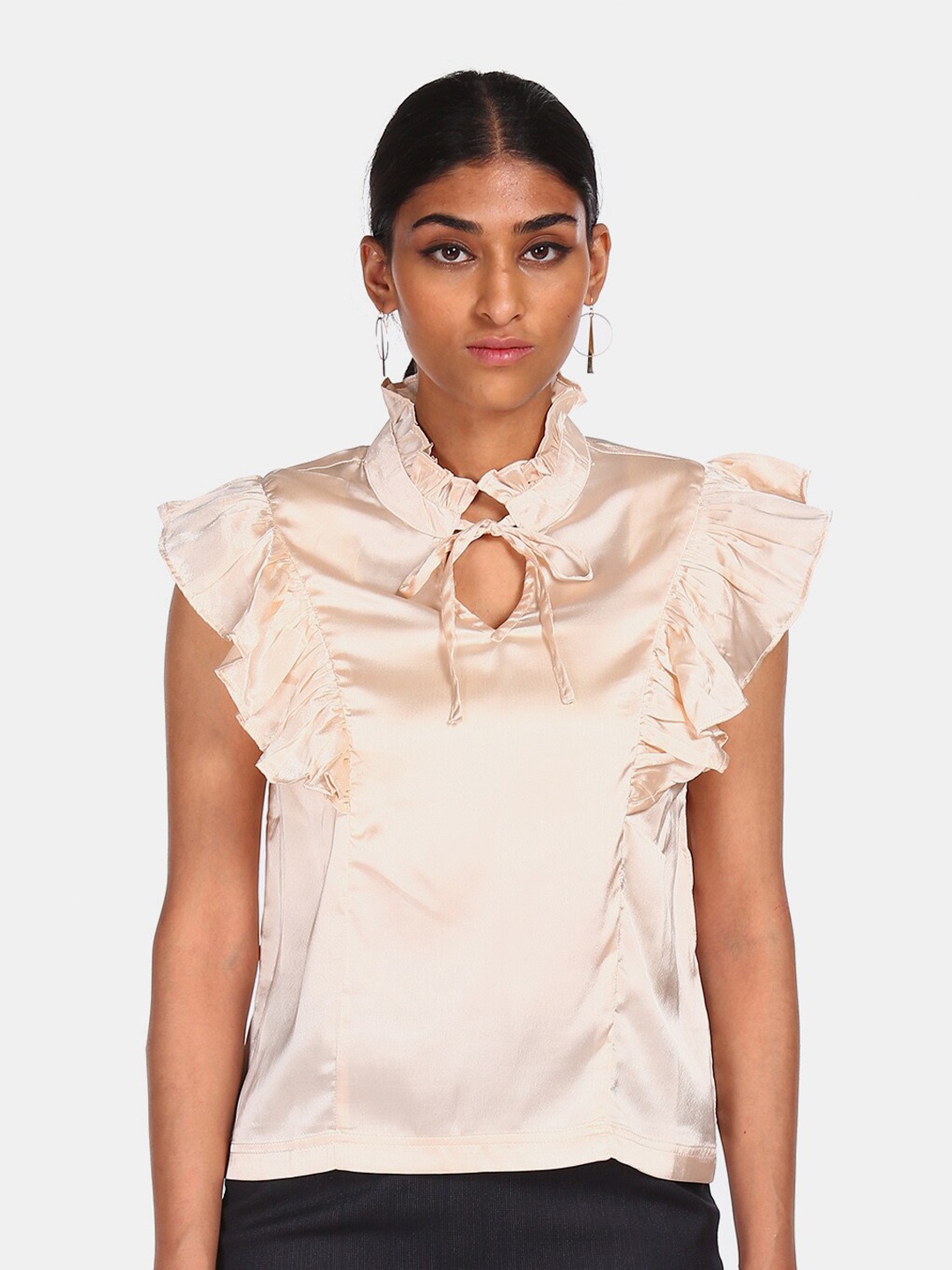 

Flying Machine White Tie-Up Neck Regular Top