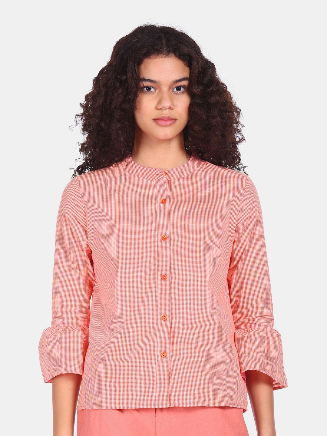 

Flying Machine Red Mandarin Collar Shirt Style Top