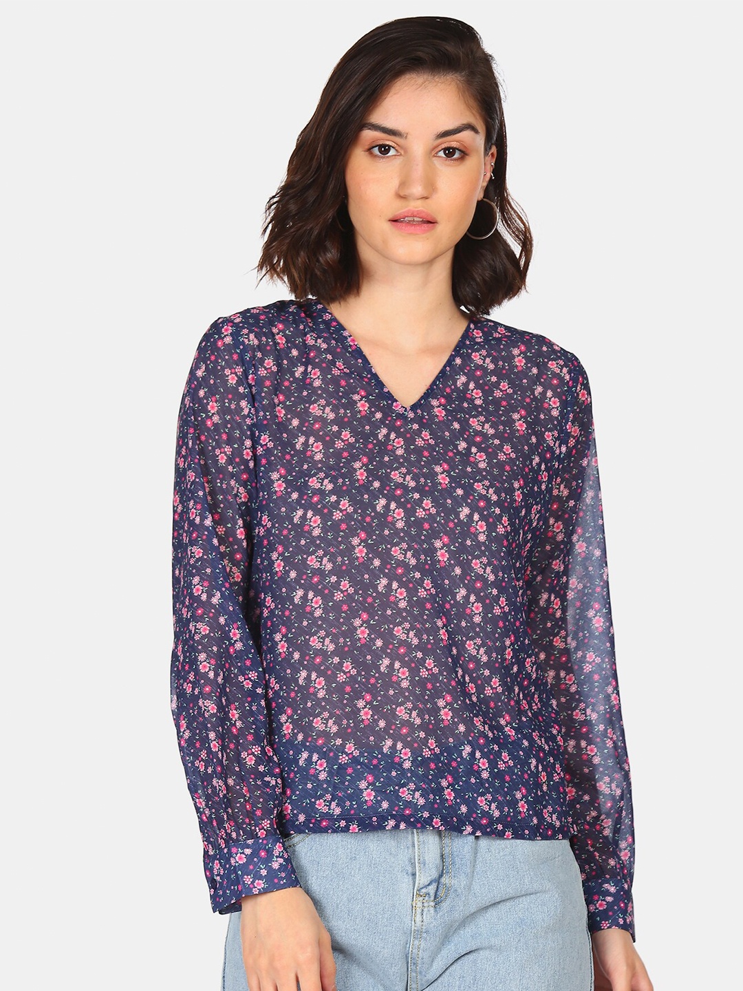 

Flying Machine Blue Floral Regular Top