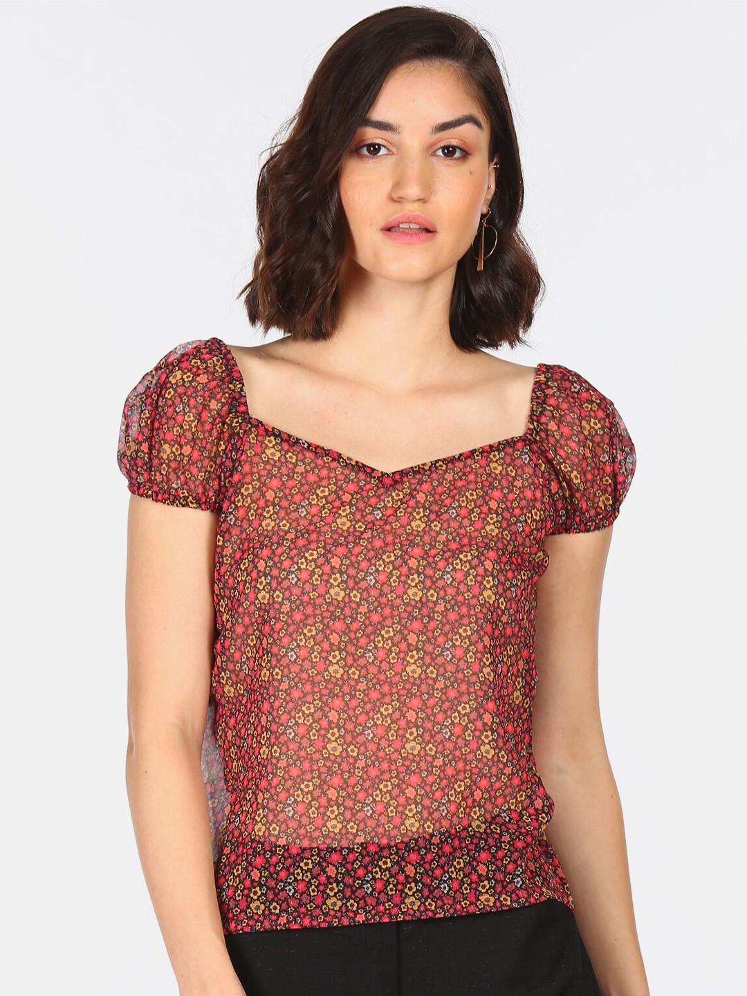 

Flying Machine Red Floral Regular Top