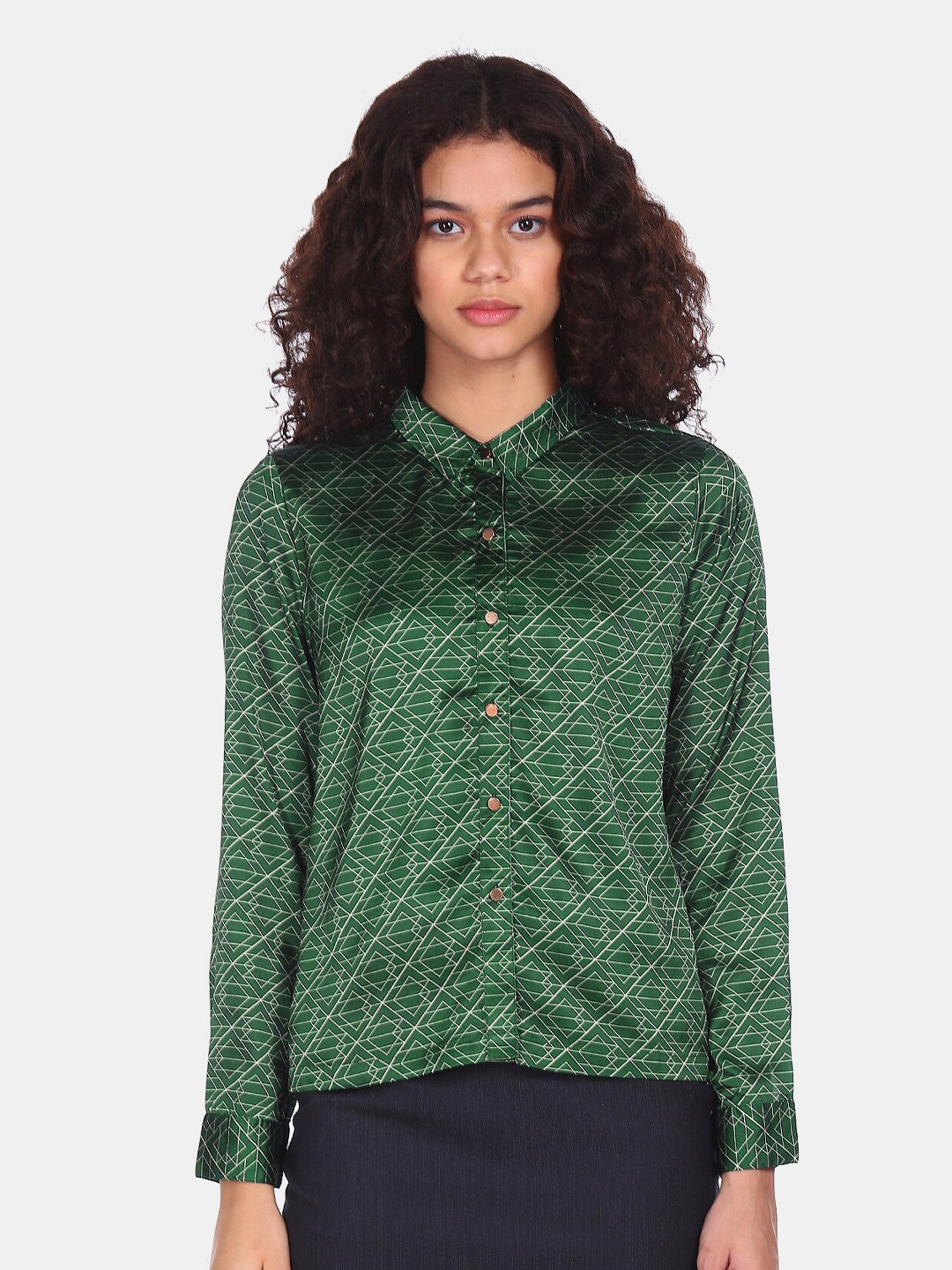 

Flying Machine Green Geometric Shirt Style Top