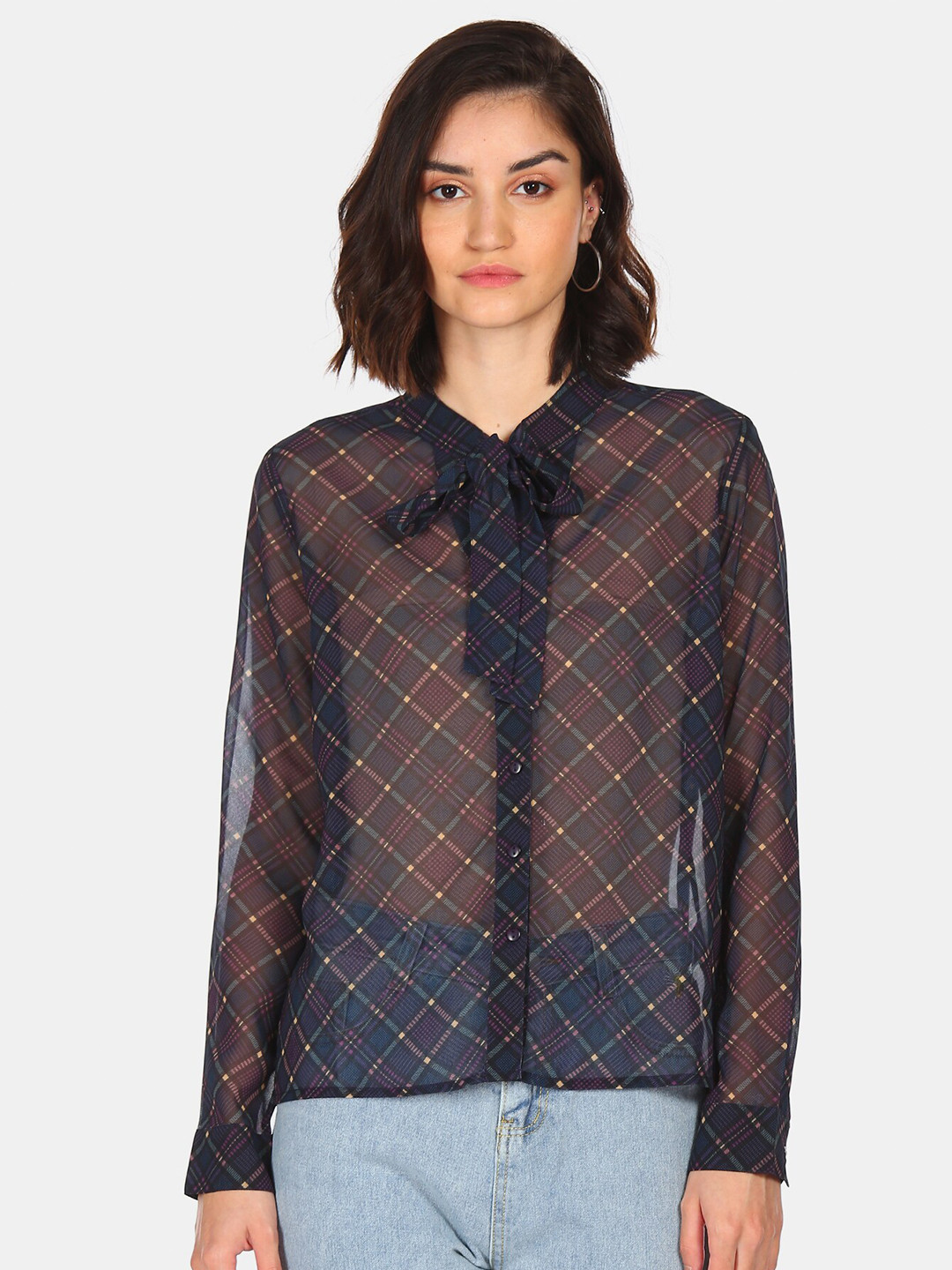 

Flying Machine Blue Checked Shirt Style Top