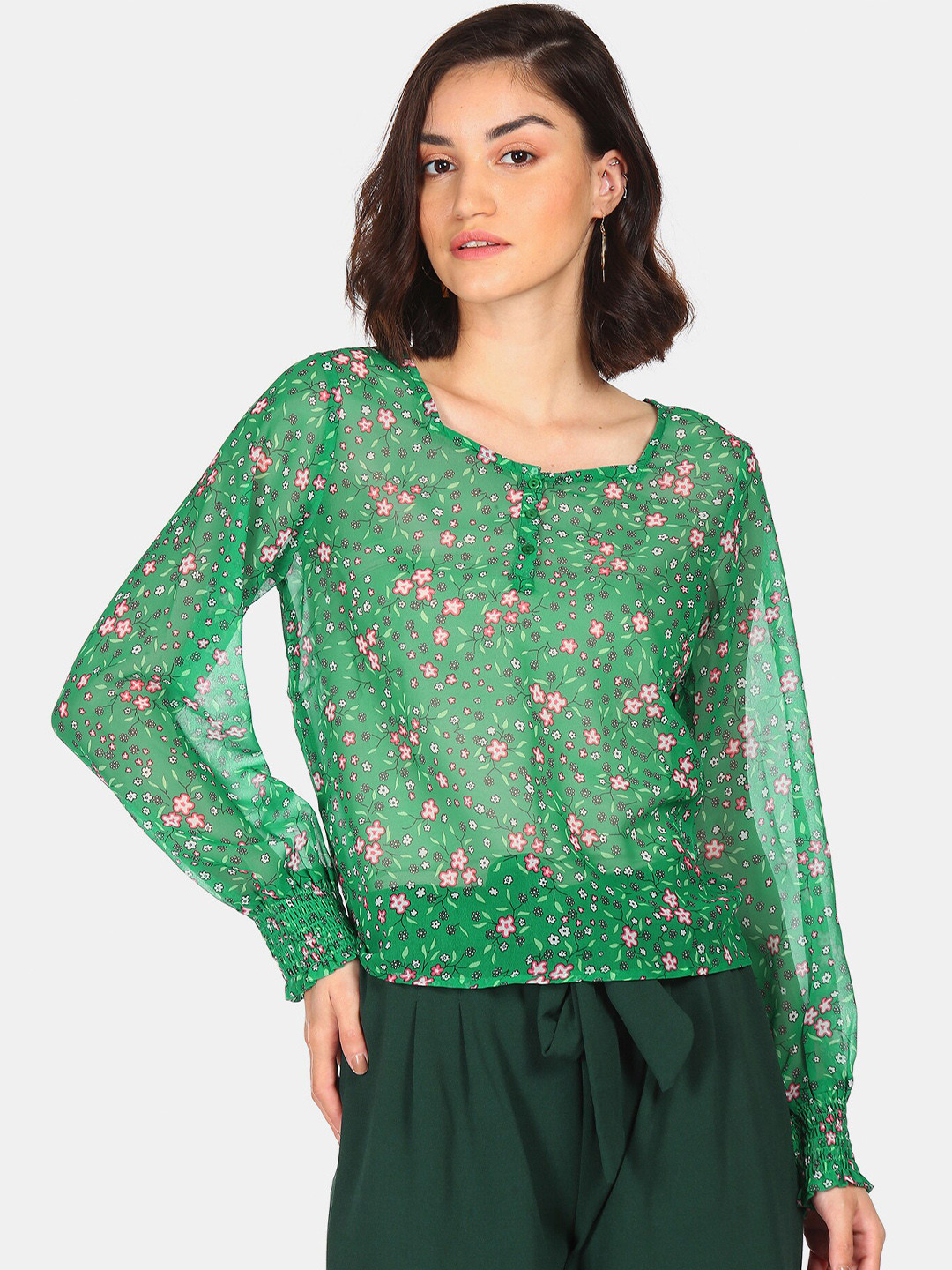 

Flying Machine Green Floral Blouson Top