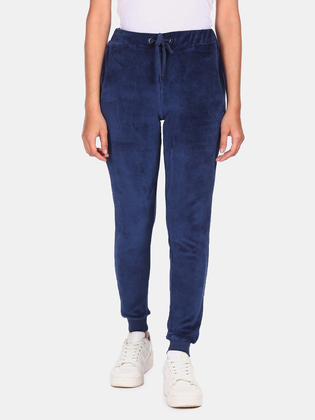 

Flying Machine Women Dark Blue Elasticized Waist Solid Joggers