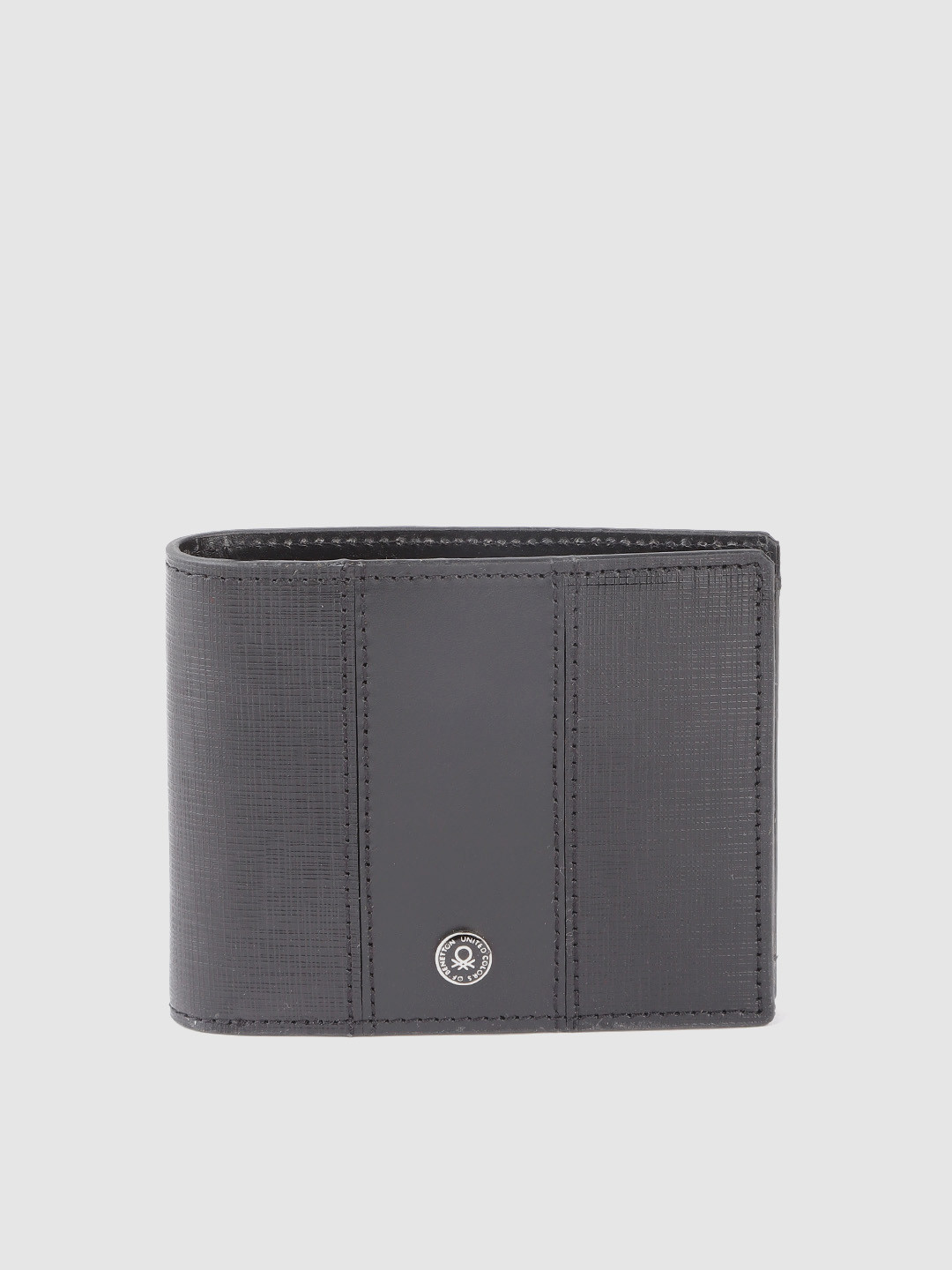

United Colors of Benetton Men Black Textured Leather Two Fold Wallet