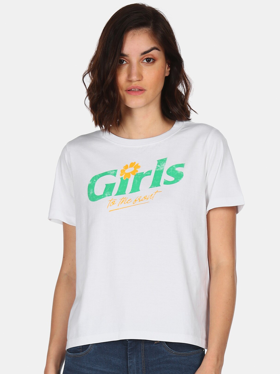 

Flying Machine Women White Typography Printed T-shirt