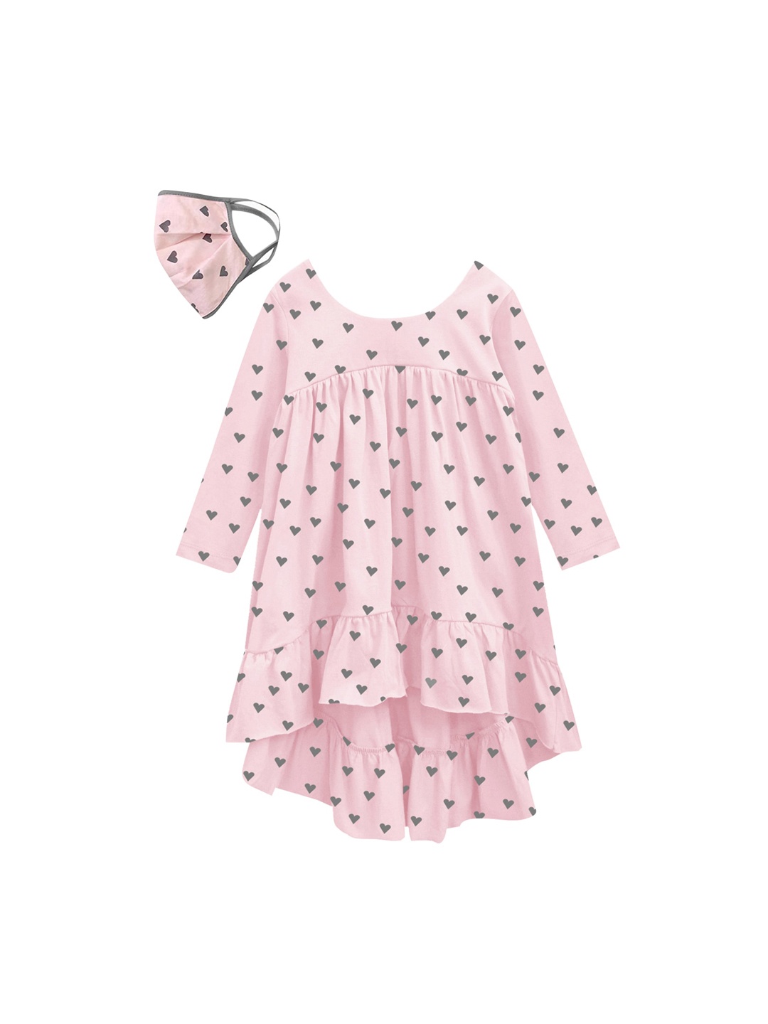 

A.T.U.N. Girls Pink & Charcoal Grey Printed Pure Cotton A-Line Dress