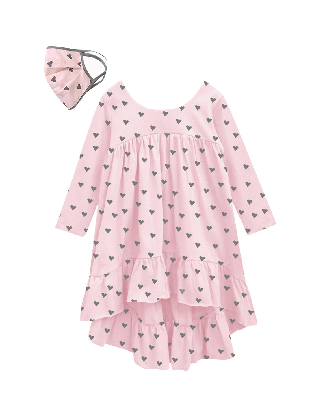 

A.T.U.N. Girls Pink & Charcoal Grey Printed Pure Cotton A-Line Dress
