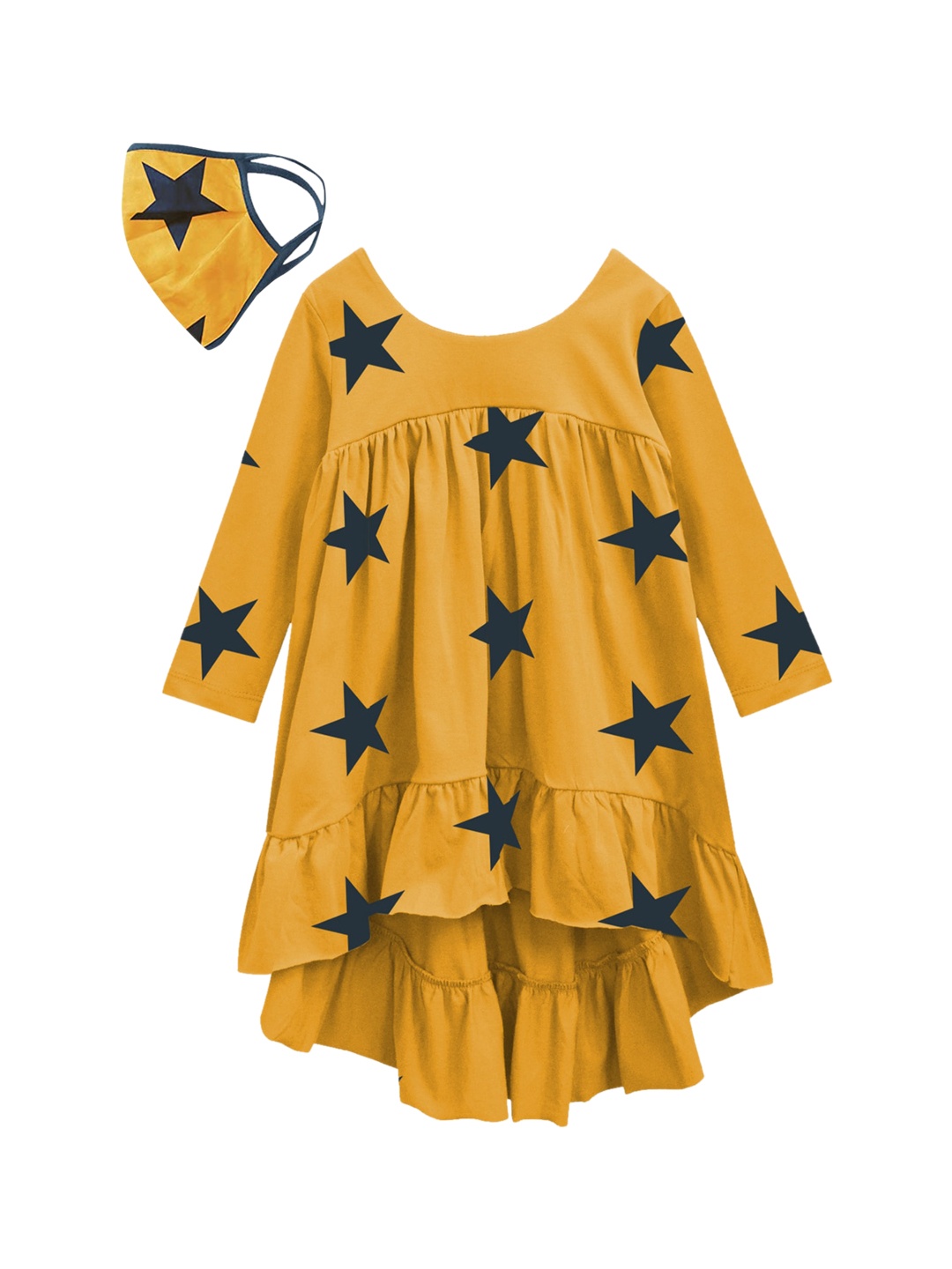 

A T U N Mustard Yellow Floral A-Line Dress