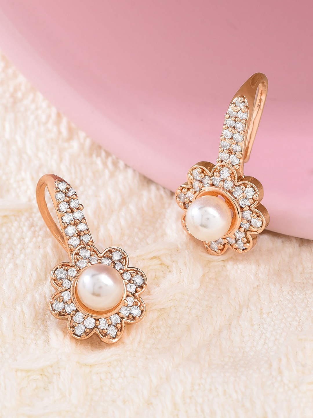 

AMI Rose Gold Cubic Zirconia Contemporary Drop Earrings