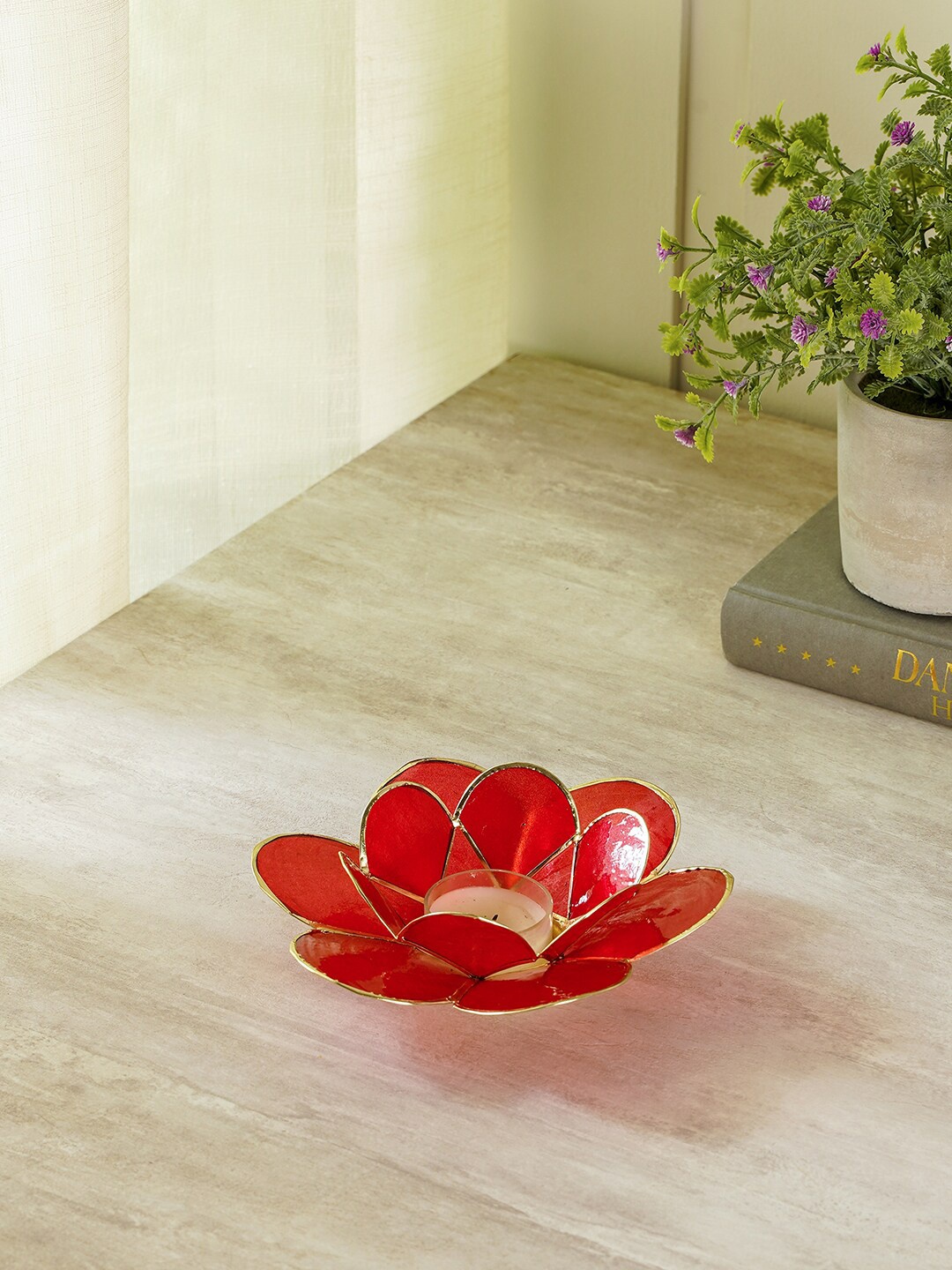 

Pure Home and Living Red Patterned Capiz Bloom Tea Light Holder