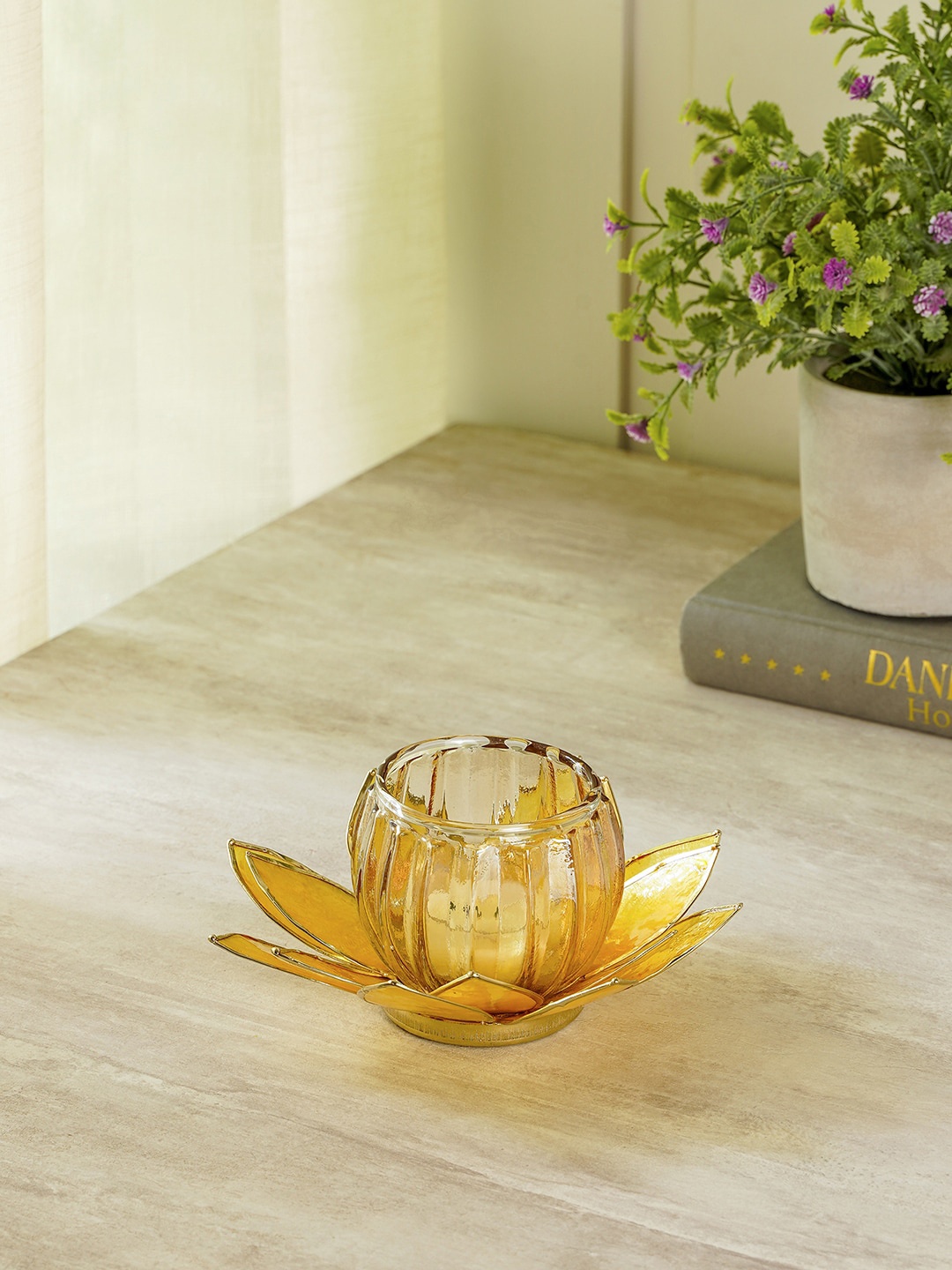 

Pure Home and Living Gold Colored Capiz Floral Tea Light Holder