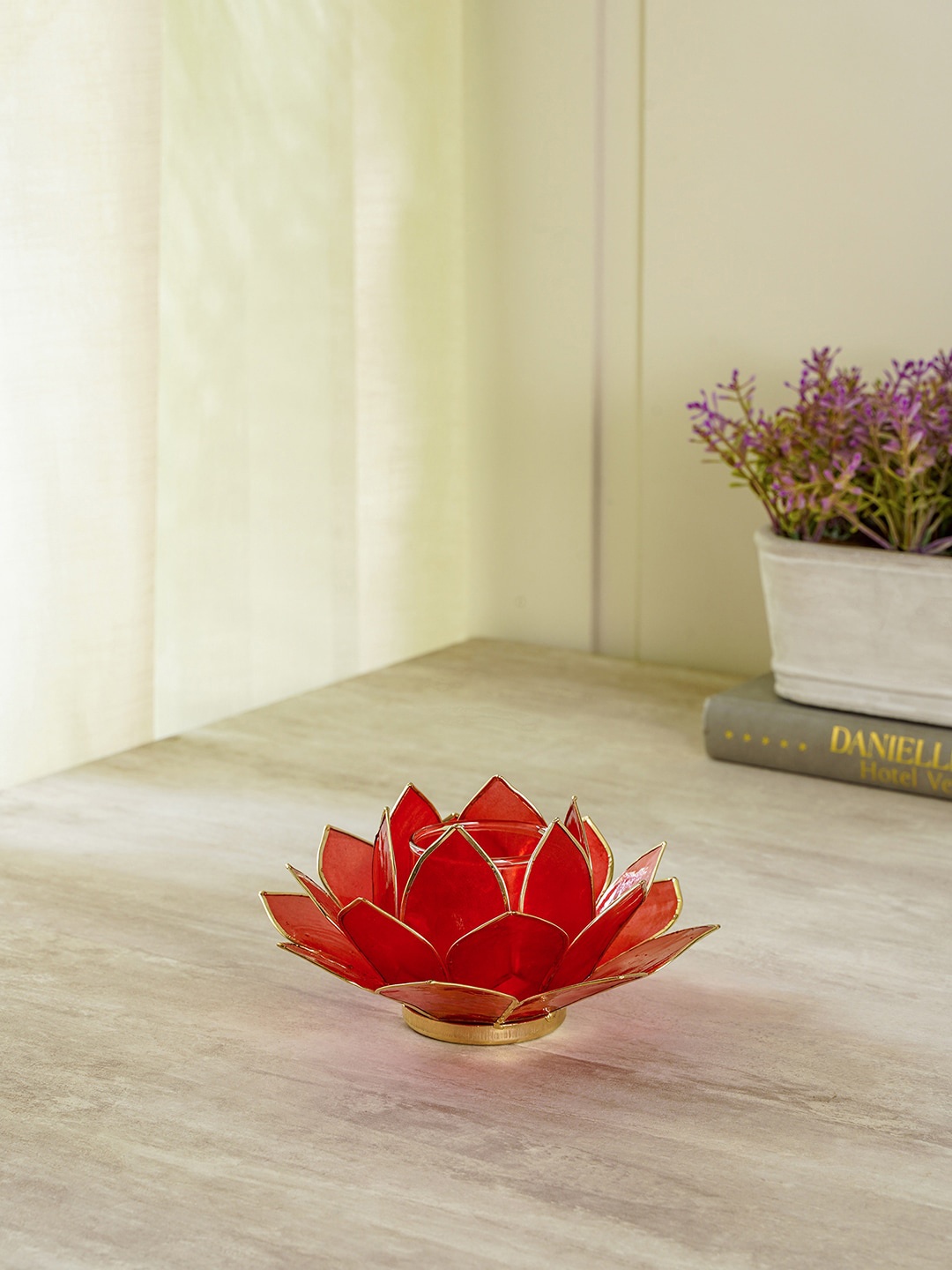 

Pure Home and Living Red Solid Capiz Lotus Tea Light Holder