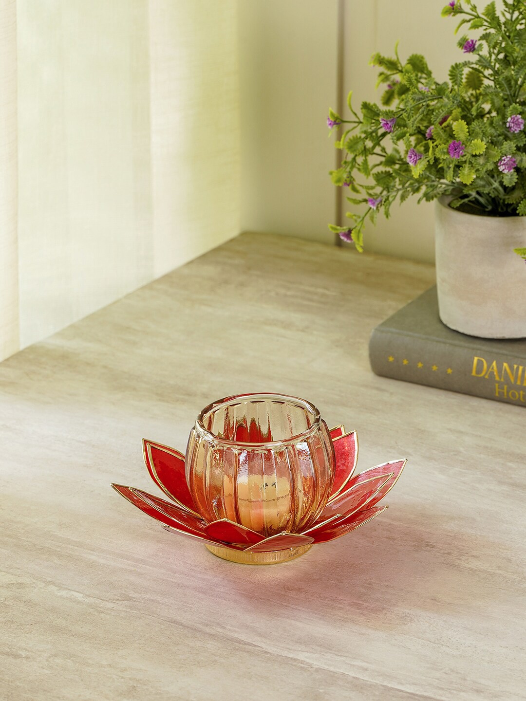 

Pure Home and Living Red Capiz Floral Tea Light Holder