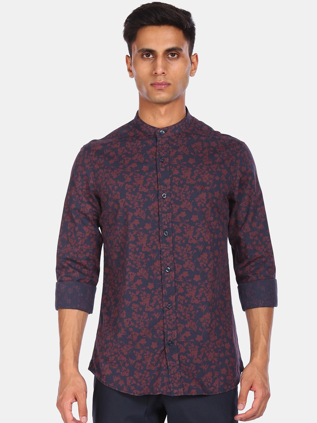

Arrow Sport Men Navy Blue & Maroon Opaque Floral Printed Casual Shirt