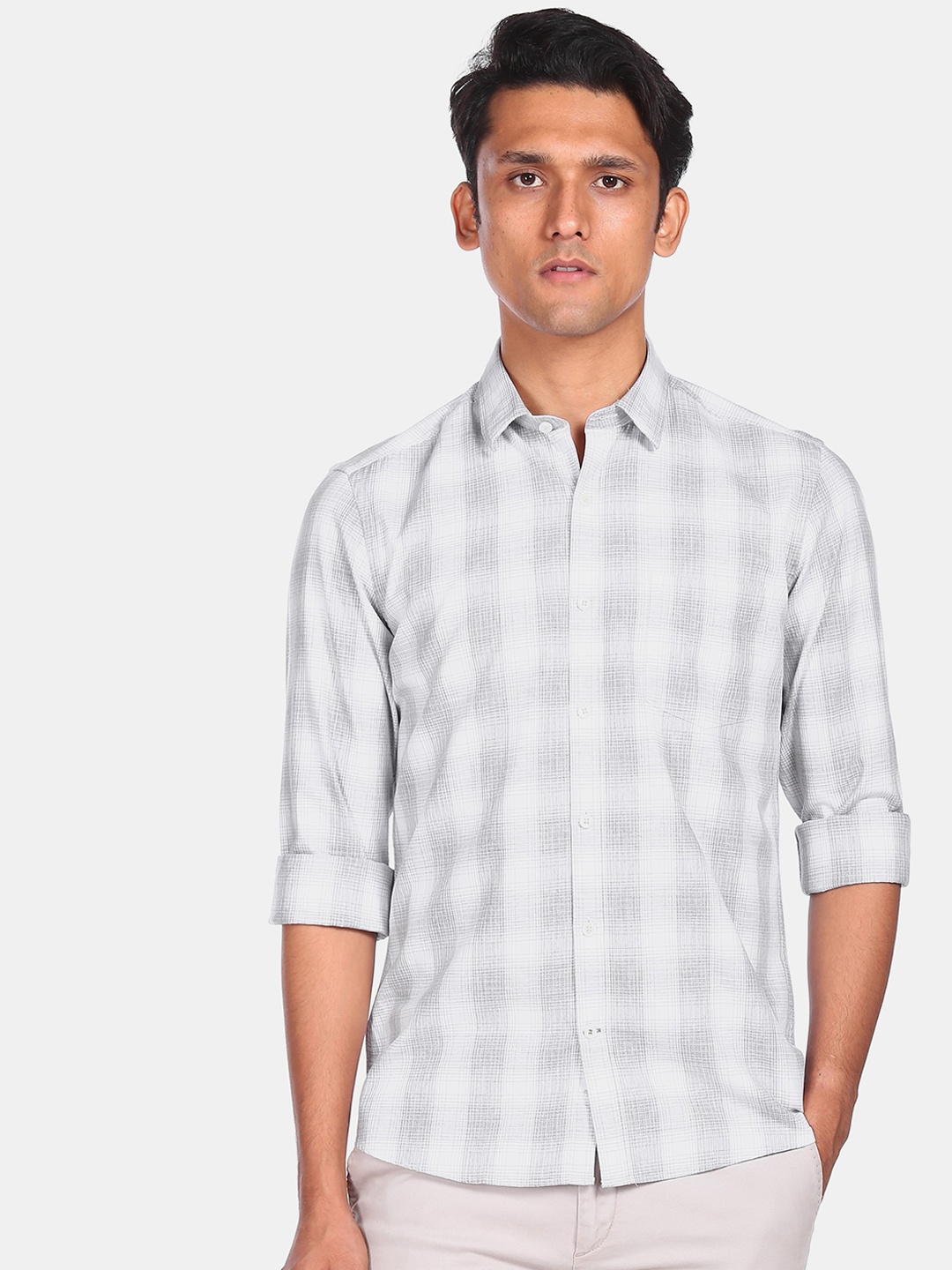 

Arrow Sport Men White Opaque Checked Casual Shirt