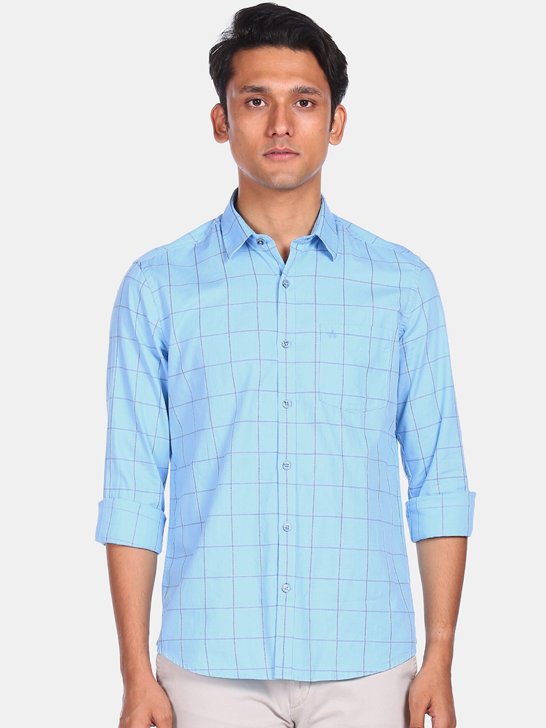 

Arrow Sport Men Blue Windowpane Checks Opaque Checked Casual Shirt