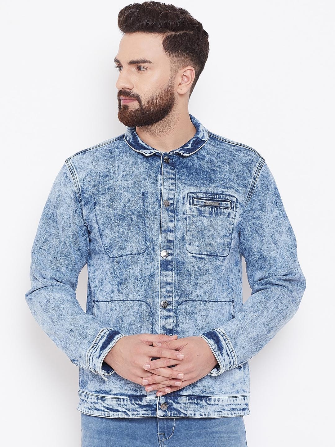 

Canary London Men Blue Washed Denim Jacket
