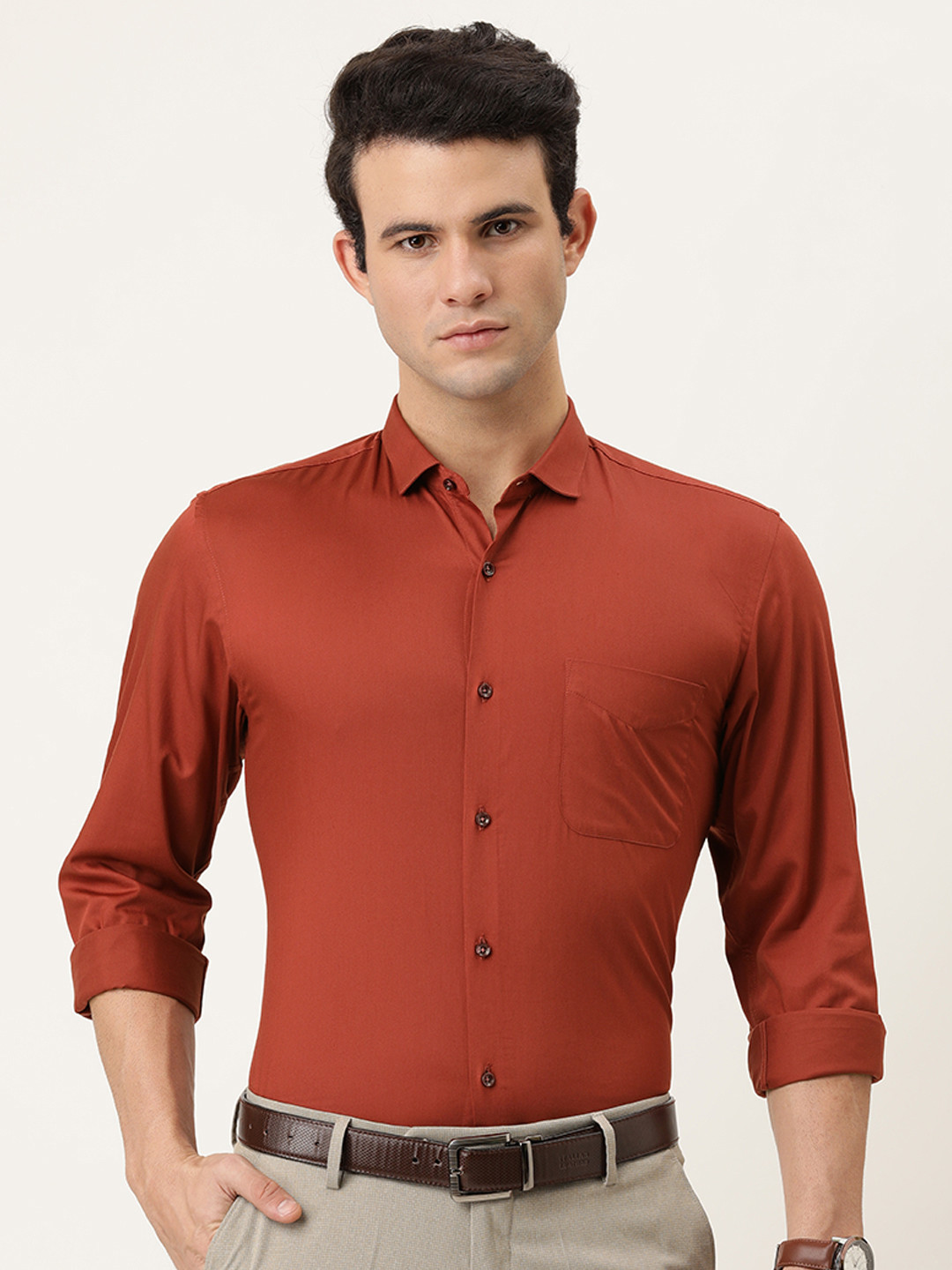 

Peter England Men Rust Red Slim Fit Opaque Formal Shirt