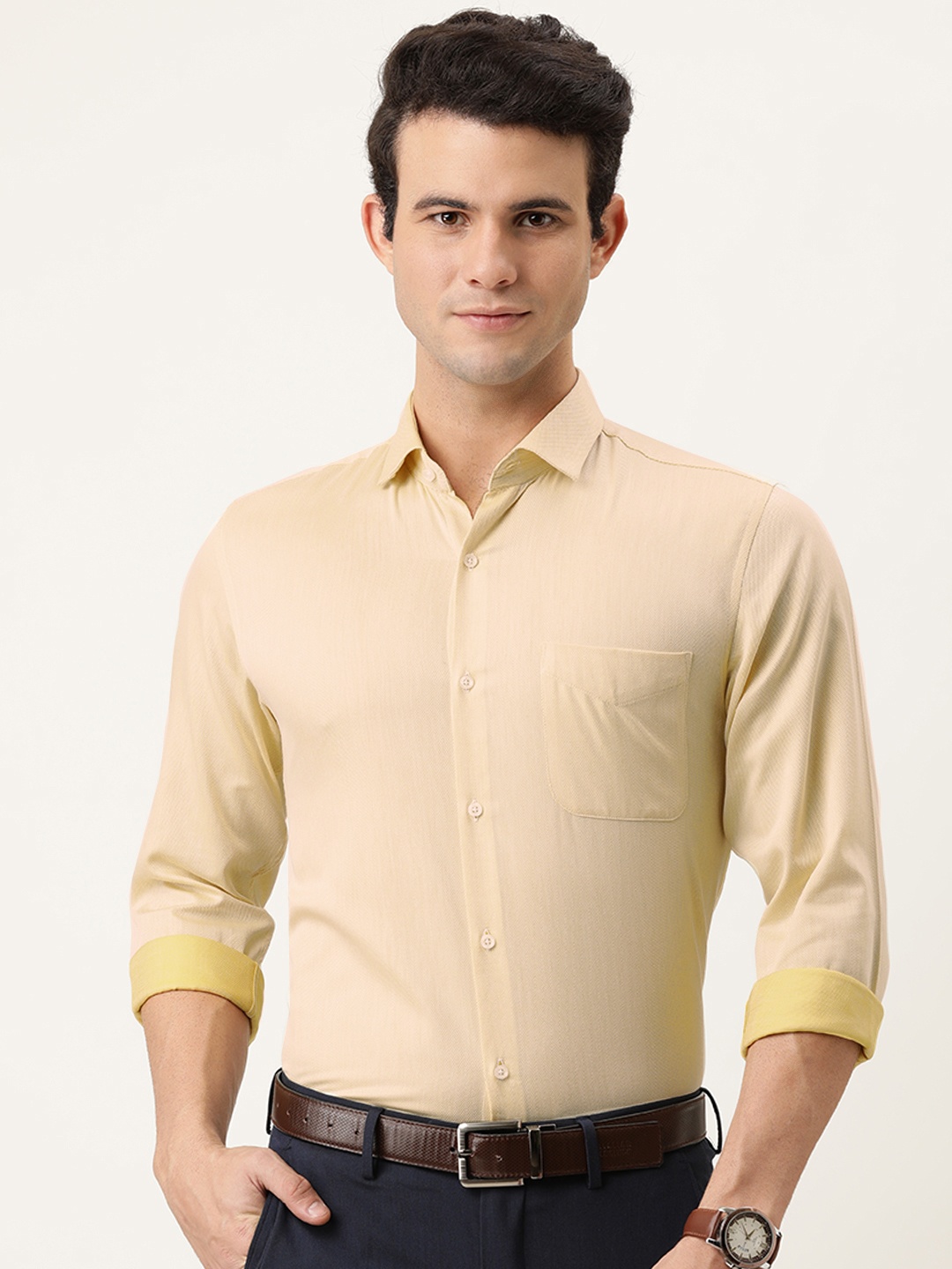 

Peter England Men Yellow Slim Fit Opaque Formal Shirt