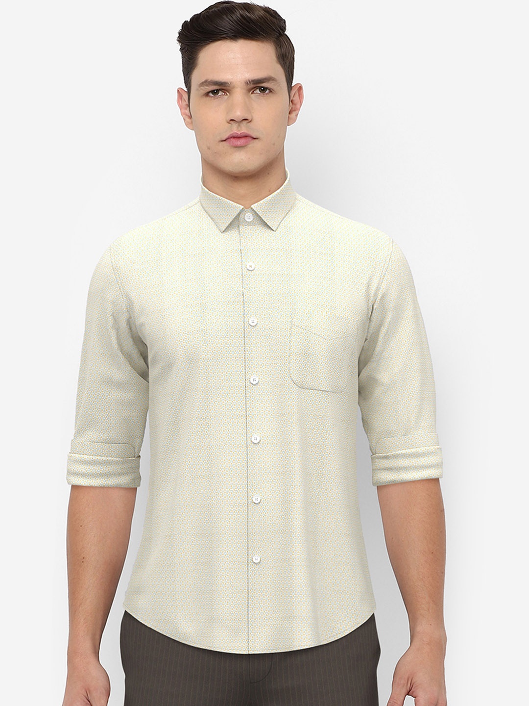 

Peter England Men White Slim Fit Printed Cotton Formal Shirt