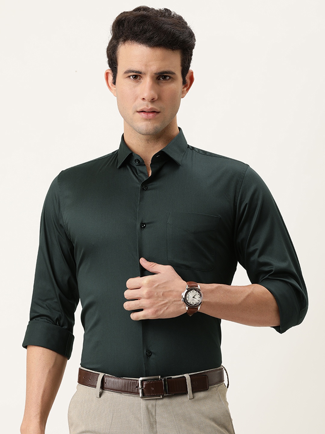 

Peter England Men Charcoal Grey Solid Slim Fit Formal Shirt