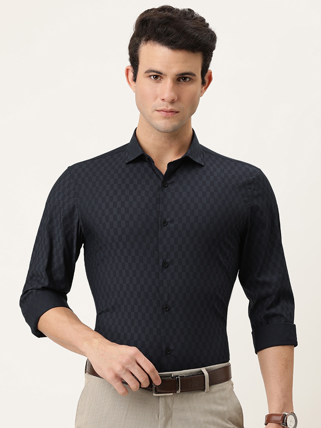 

Peter England Men Charcoal Opaque Formal Shirt