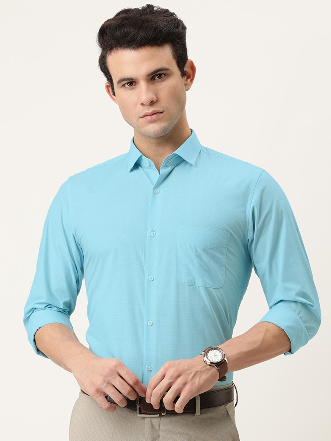 

Peter England Men Blue Slim Fit Tartan Checks Opaque Checked Formal Shirt