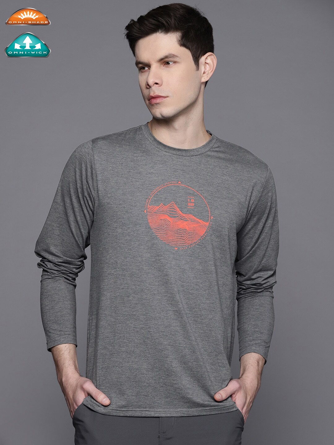 

Columbia Men Charcoal Grey Tech Trail Graphic Printed Hiking T-shirt