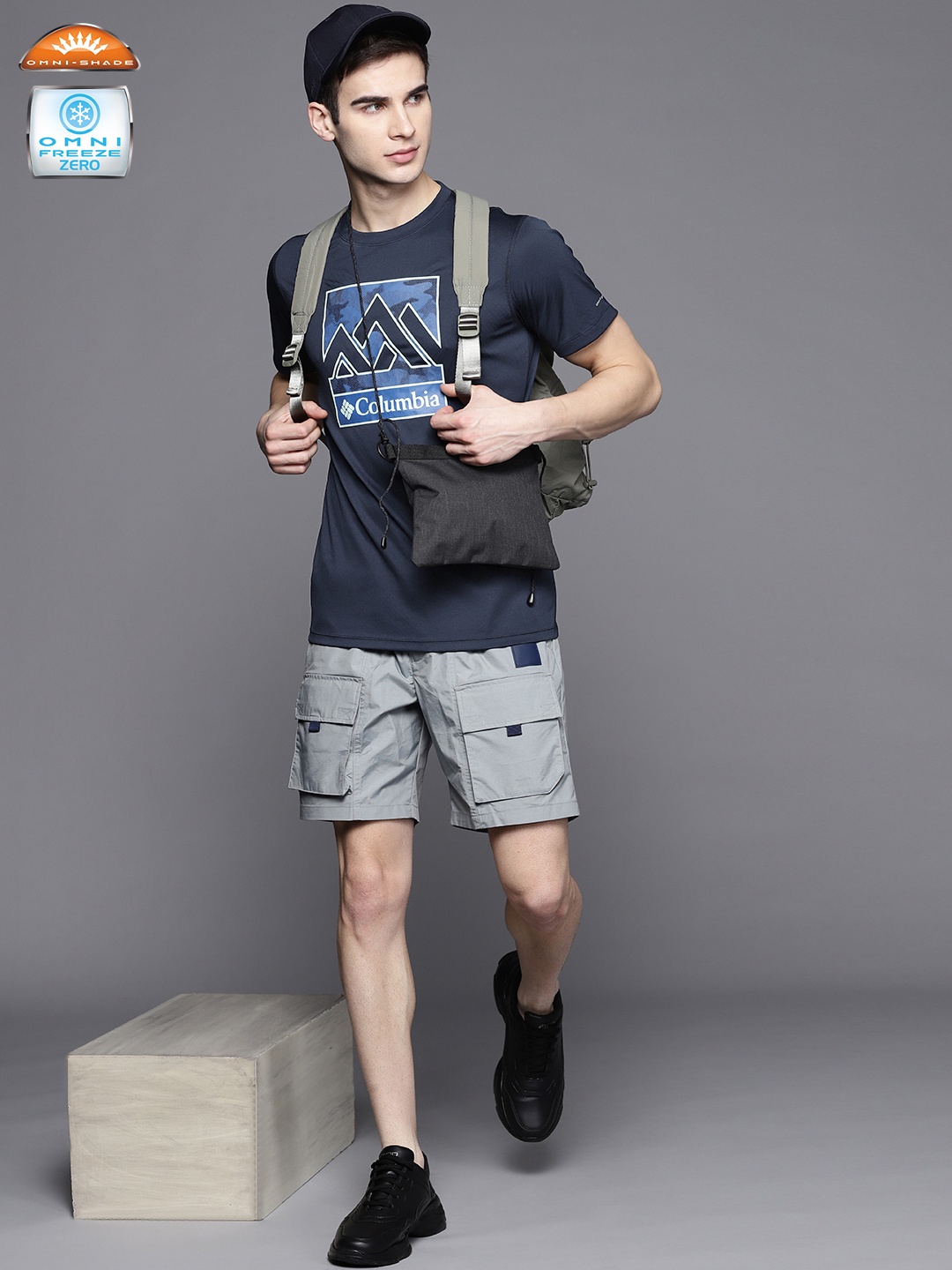 

Columbia Men Navy Blue Printed Slim Fit Omni-Freeze & Omni-Shade Hiking T-shirt