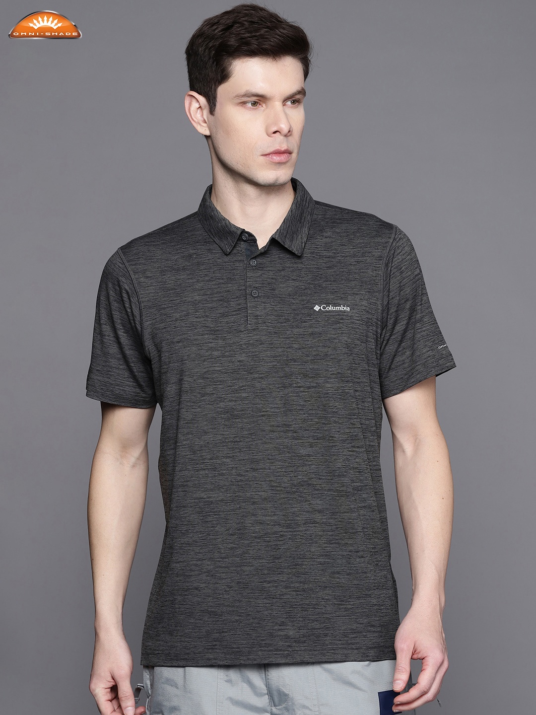

Columbia Men Black Self-Design Tech Trail Polo Collar Hiking T-shirt