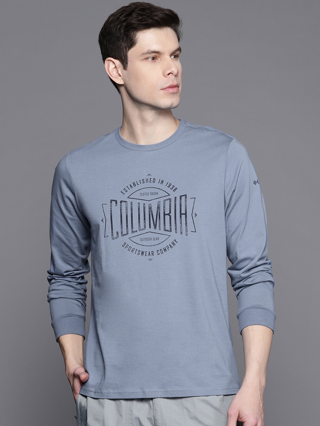 

Columbia Men Blue Brand Logo Pure Cotton Hiking T-shirt
