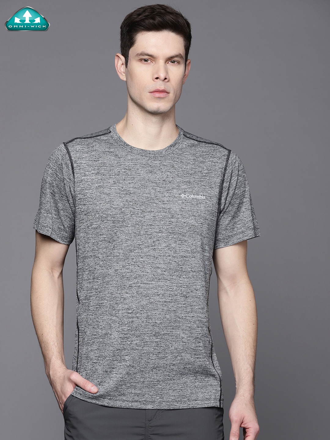 

Columbia Men Grey Melange Slim Omni-Wick Fit Omni Heat Infinity Hiking T-shirt