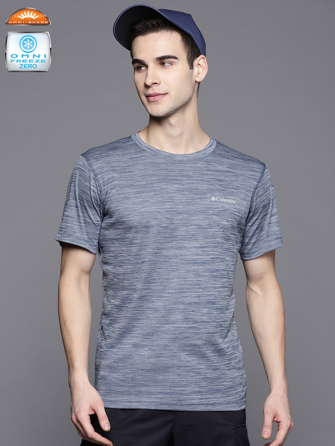 

Columbia Men Blue Zero Rules Brand Logo Self Design Antimicrobial Hiking T-shirt