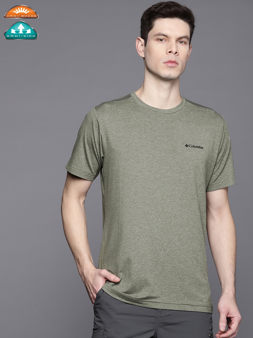 

Columbia Men Olive Green Slim Fit Omni-WIck & Omni-Shade Hiking T-shirt