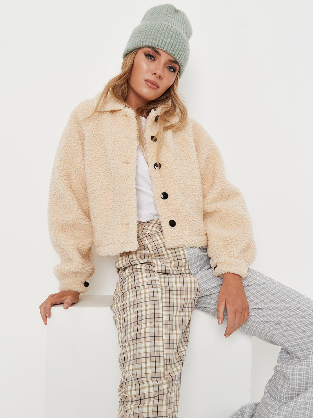 

Missguided Women Cream-Coloured Solid Tailored Jacket