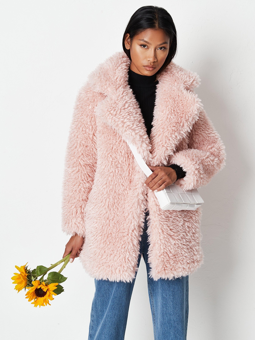 

Missguided Women Pink Solid Sherpa Overcoat