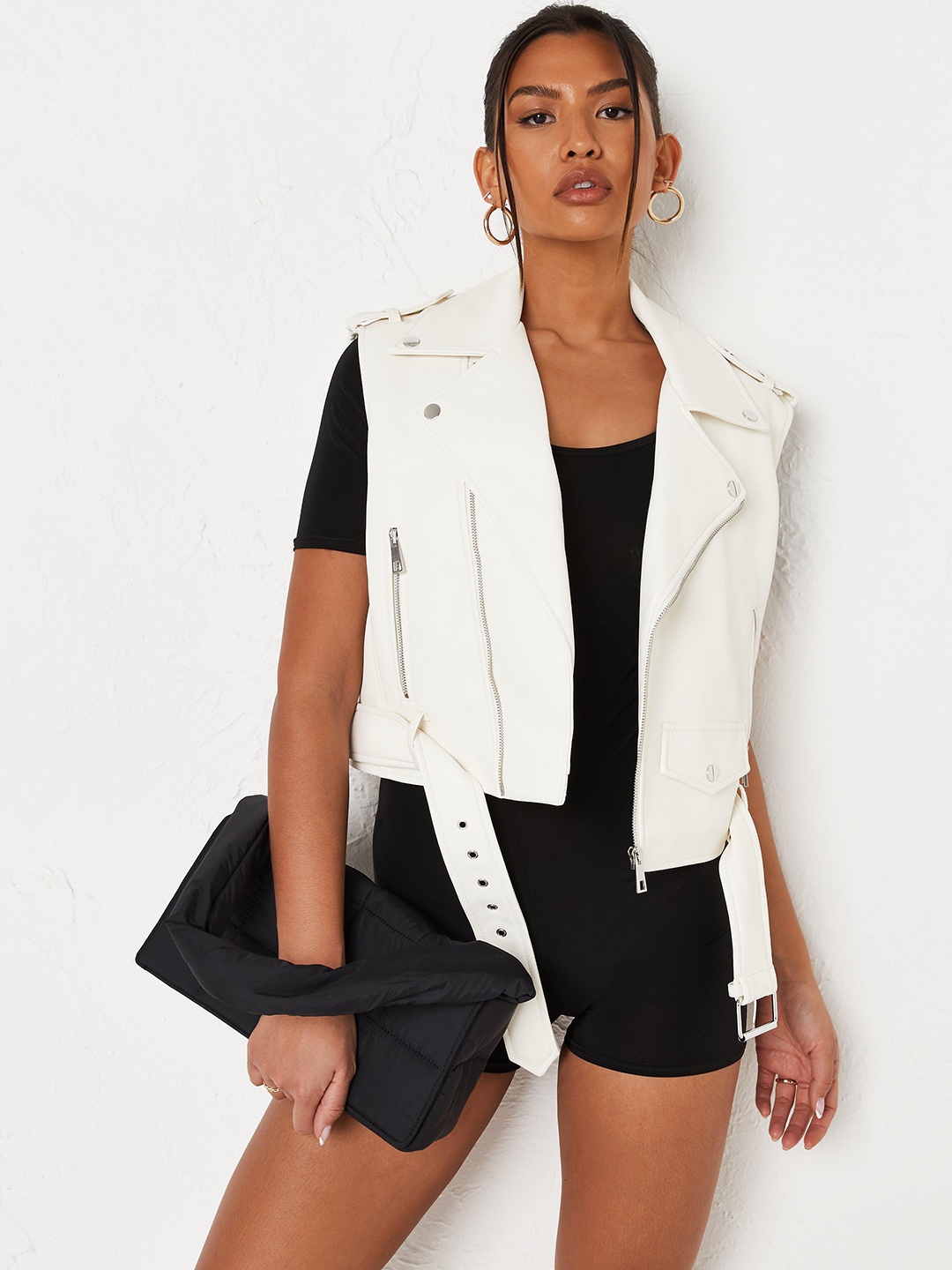 

Missguided Women White Solid Biker Jacket