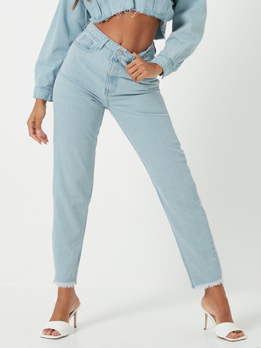 

Missguided Women Blue Pure Cotton Mom Fit High-Rise Jeans